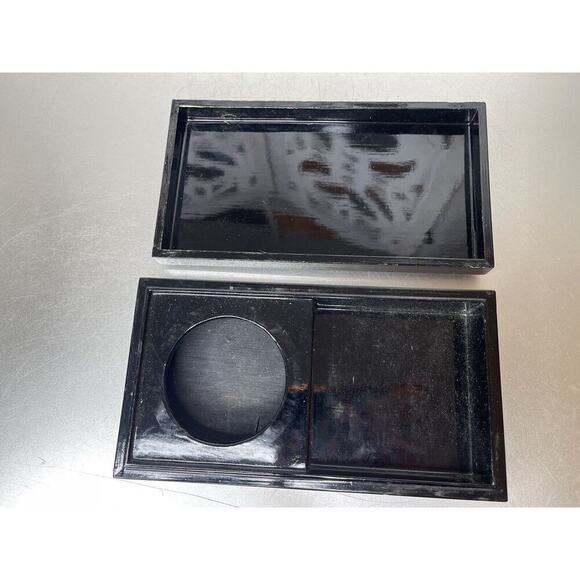 Vintage Oriental Lacquer Jewelry Box Mother of Pearl Raised Peacock Floral - Picture 5 of 7